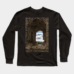 River and clouds through ruins of Koknese Castle Long Sleeve T-Shirt